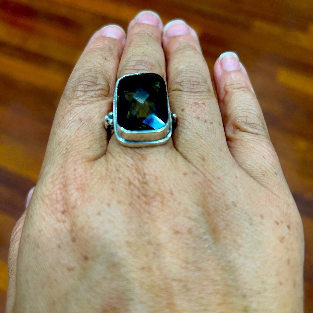 Smokey quartz stone set in 925 Sterling silver. Size 10.